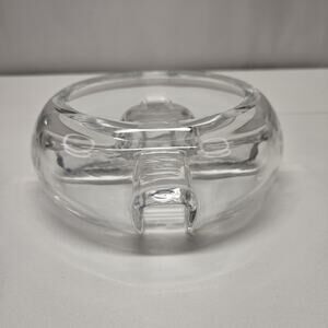 Vintage MCM Heavy Glass Vase Floral Frog Planter 7"Wx3"H Modern Art Deco